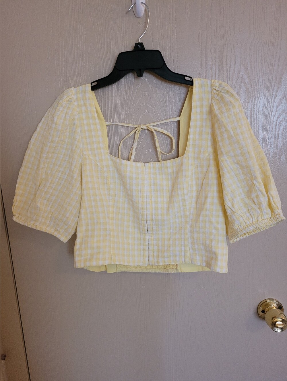 American Eagle Cropped Corset Blouse Butter Yellow Gingham NWT Womens Size Large